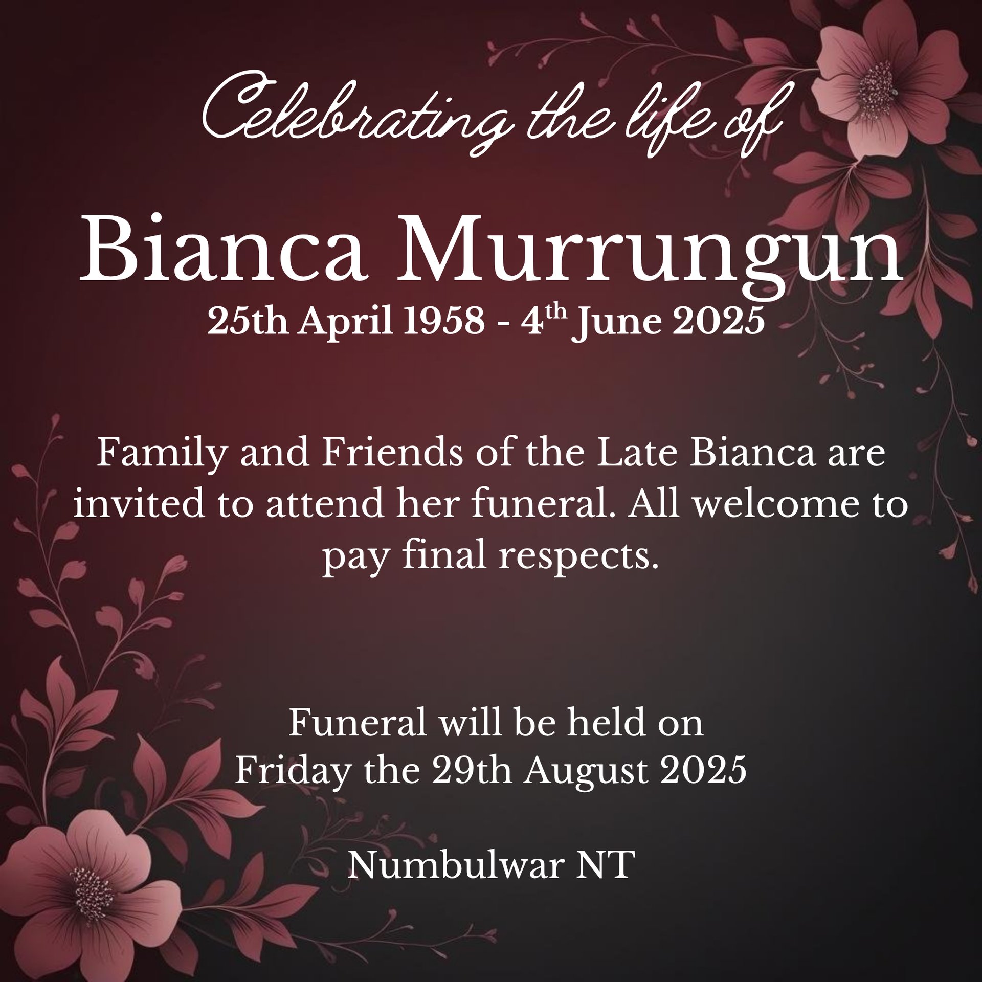 Bianca Murrungun Funeral Notice Photo