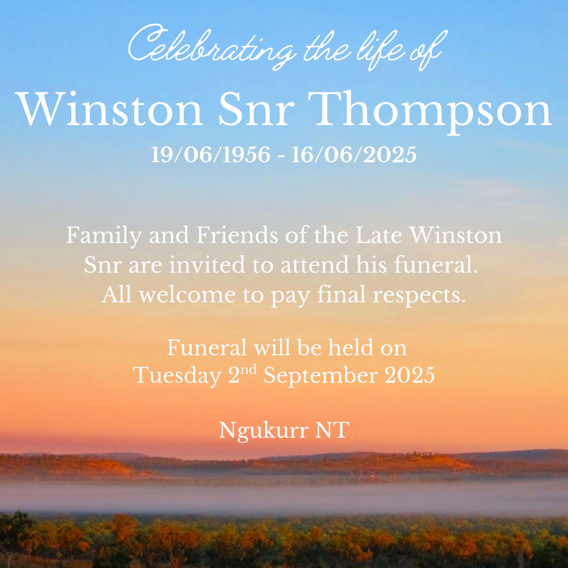 Winston Snr Thompson Funeral Notice Photo