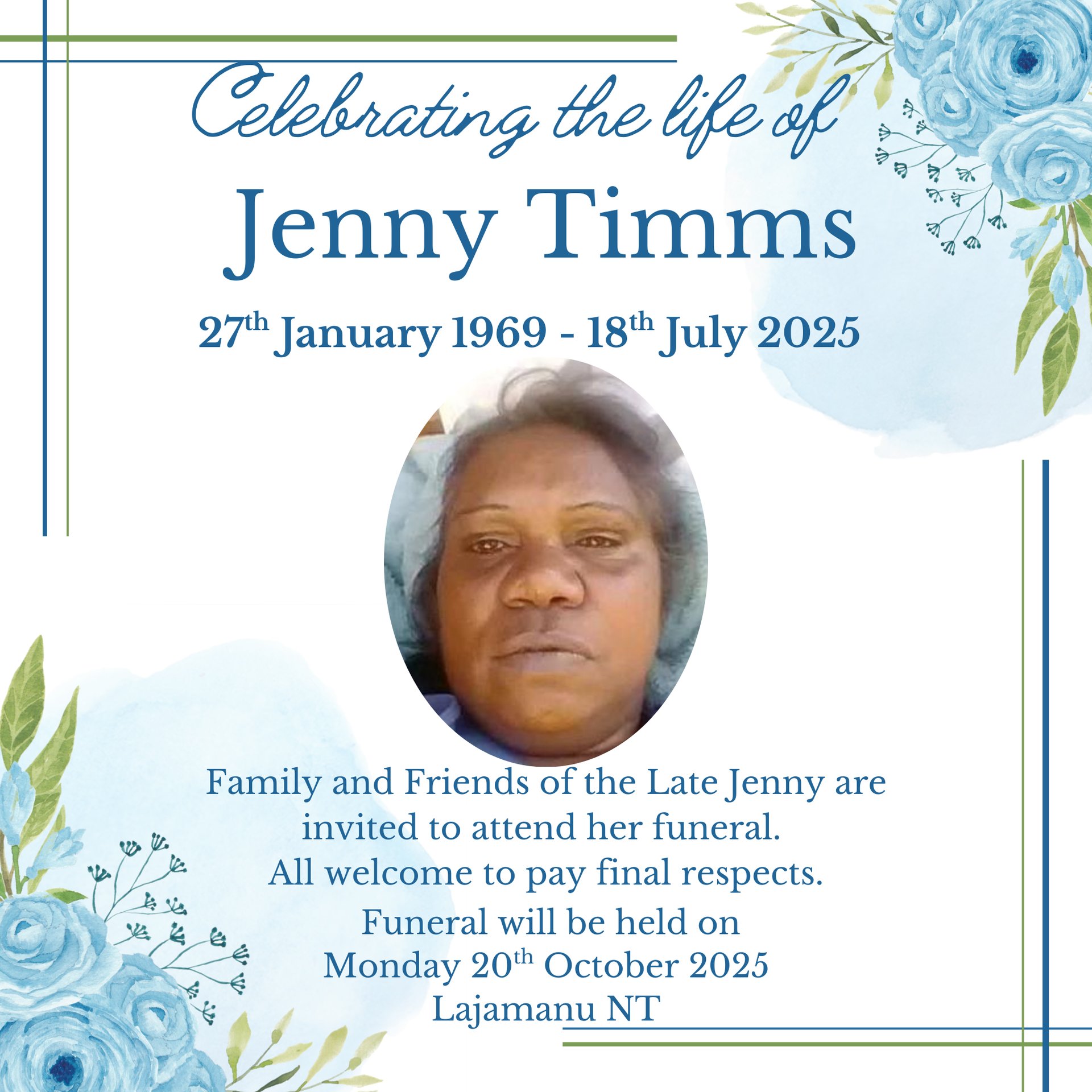 Jenny Timms Funeral Notice Photo