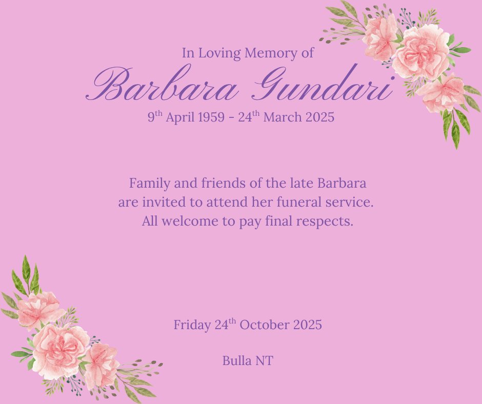 Barbara Gundari Funeral Notice Photo