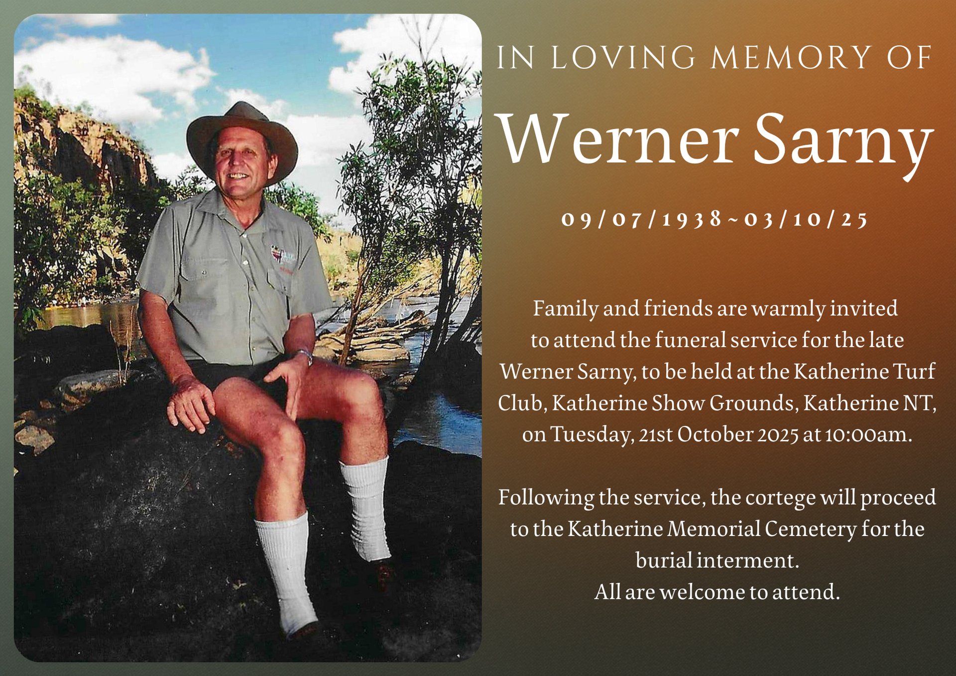 Werner Sarny Funeral Notice Photo