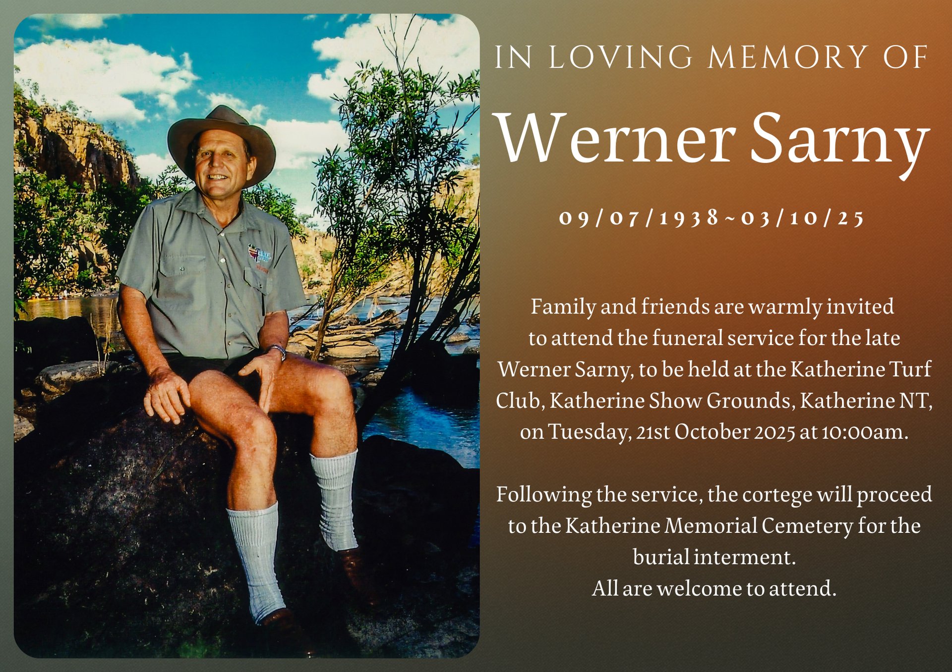 Werner Sarny Funeral Notice Photo