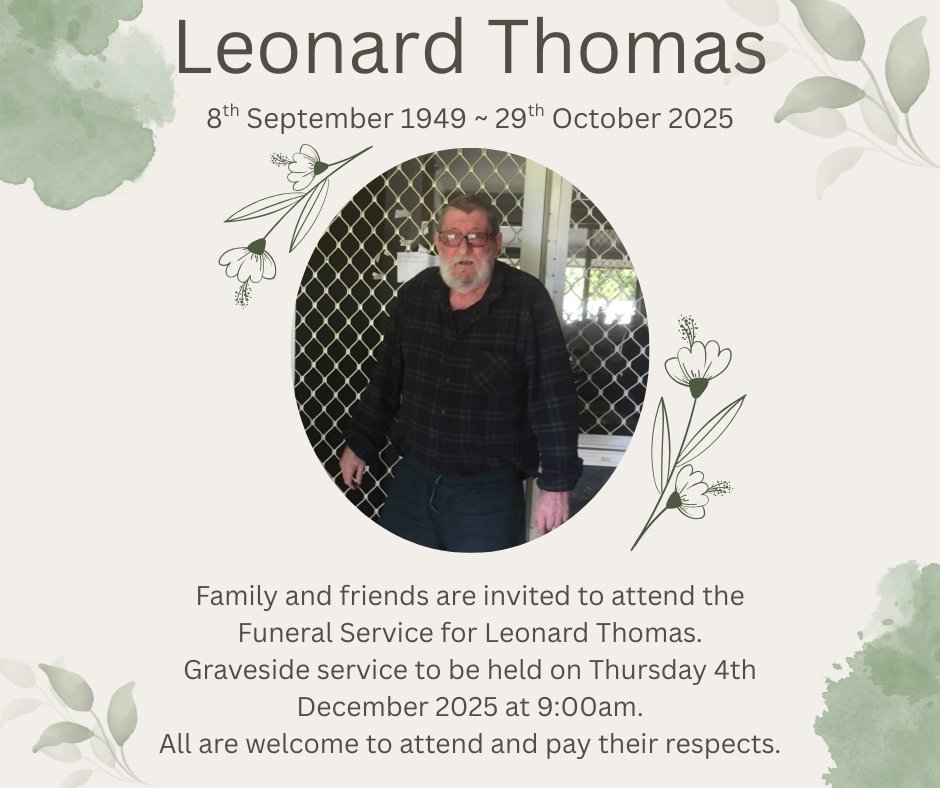 Leonard Thomas Funeral Notice Photo