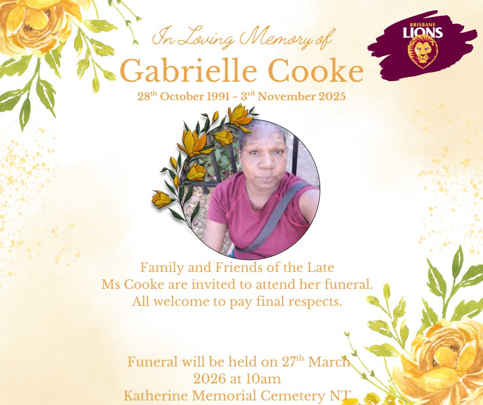 Gabrielle Cooke Funeral Notice Photo