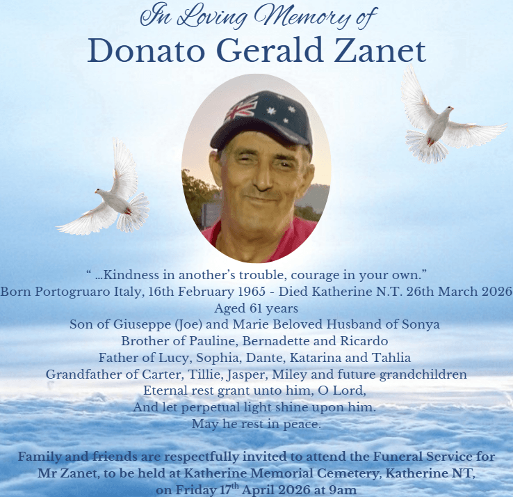 Donato Gerald Zanet Funeral Notice Photo
