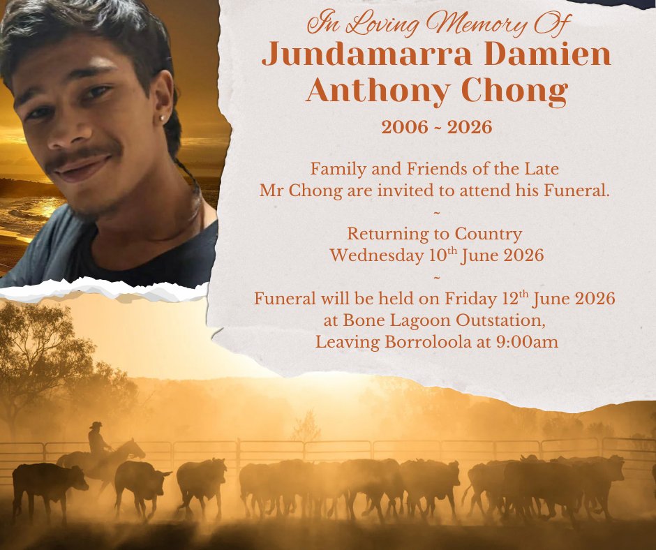 Jundamarra Damien Anthony Chong Funeral Notice Photo