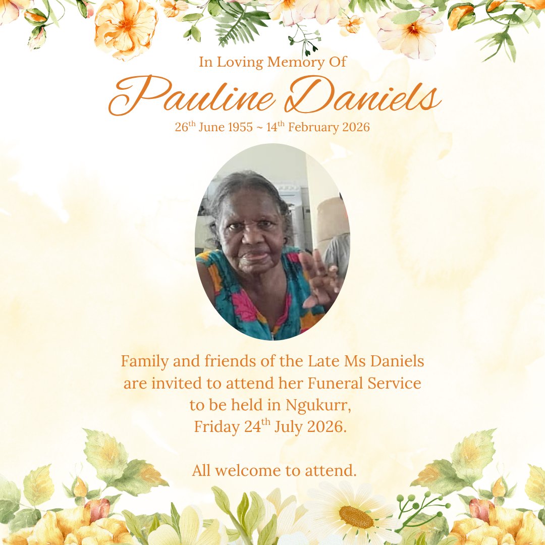 Pauline Daniels Funeral Notice Photo
