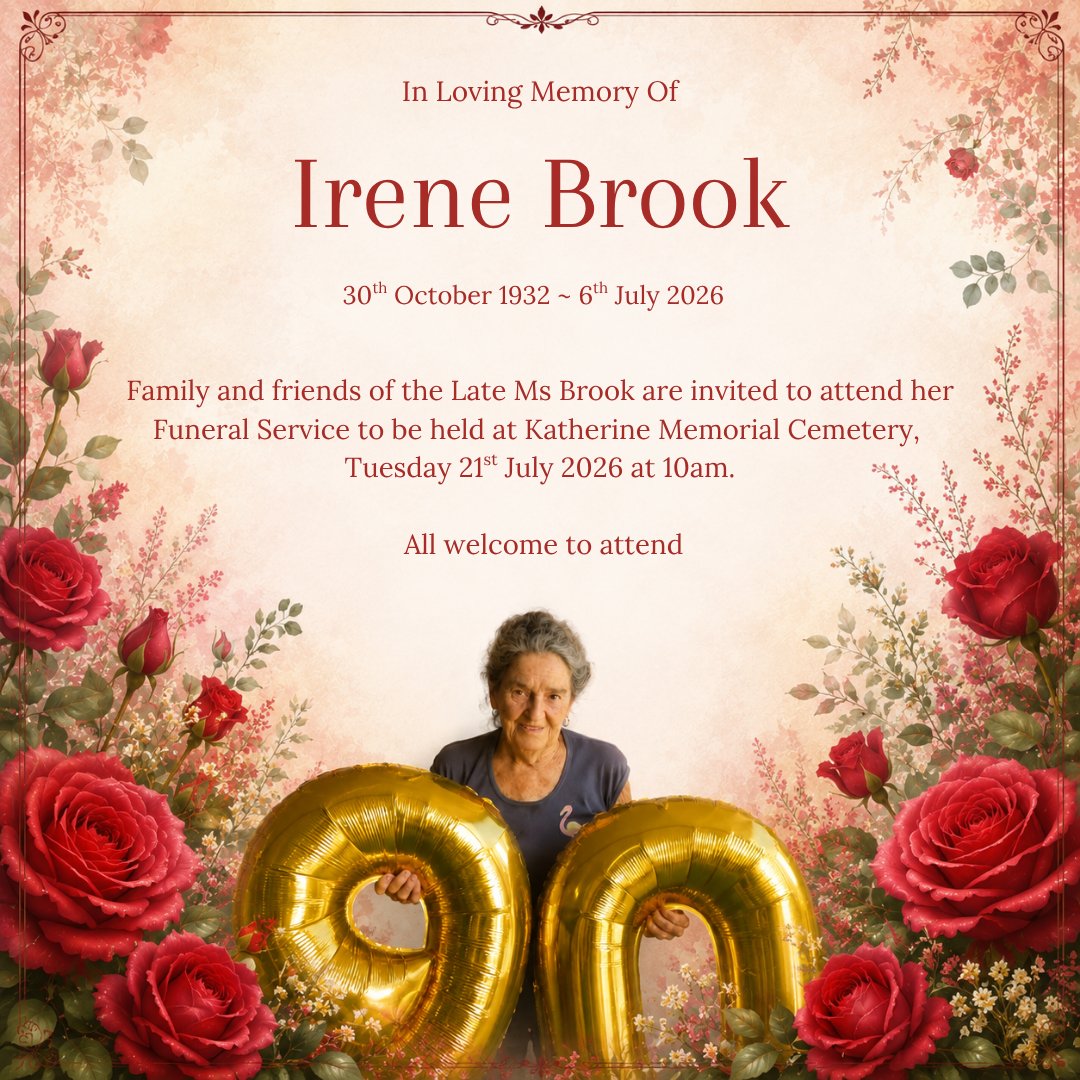 Irene Brook Funeral Notice Photo