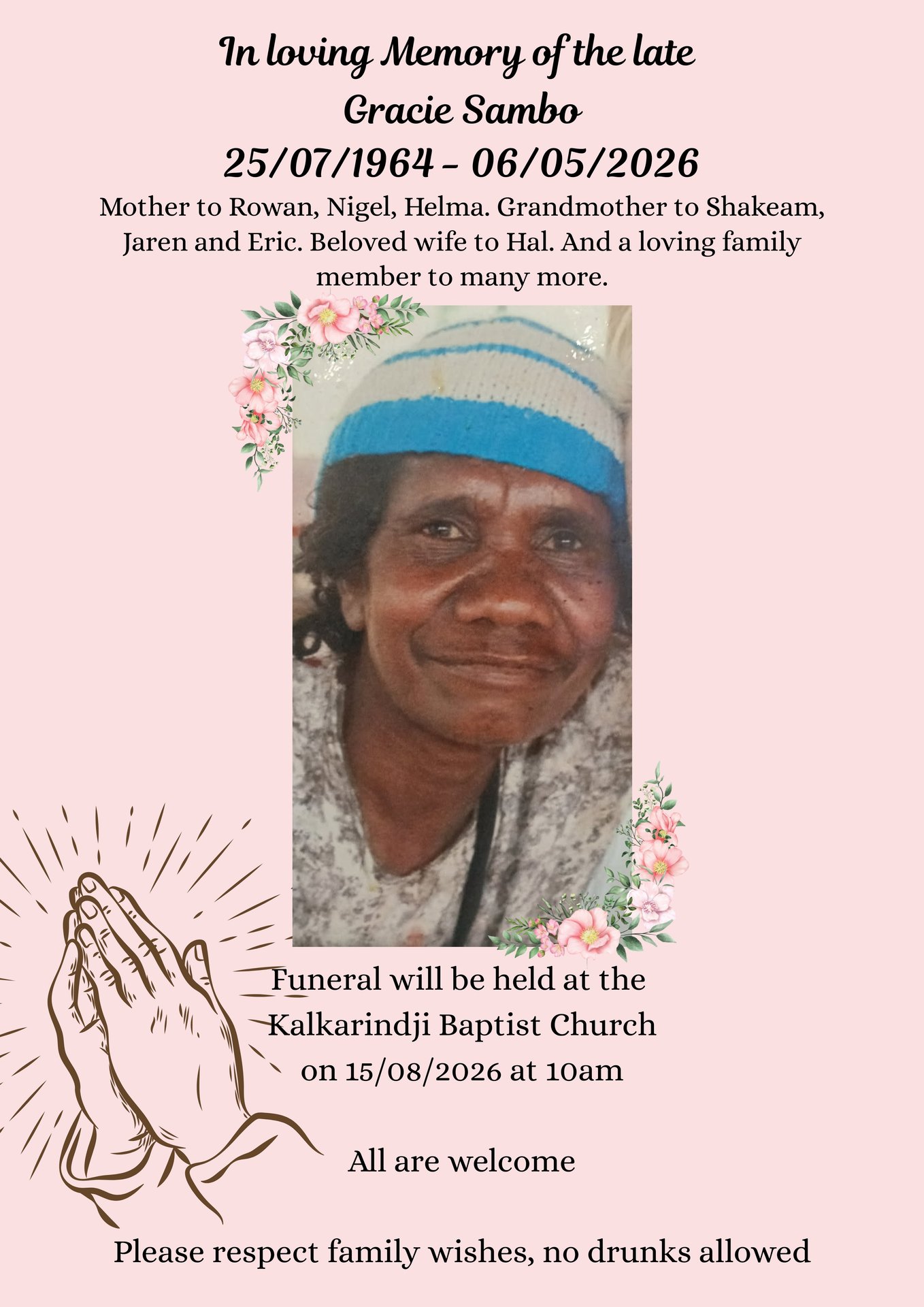 Gracie Sambo Funeral Notice Photo
