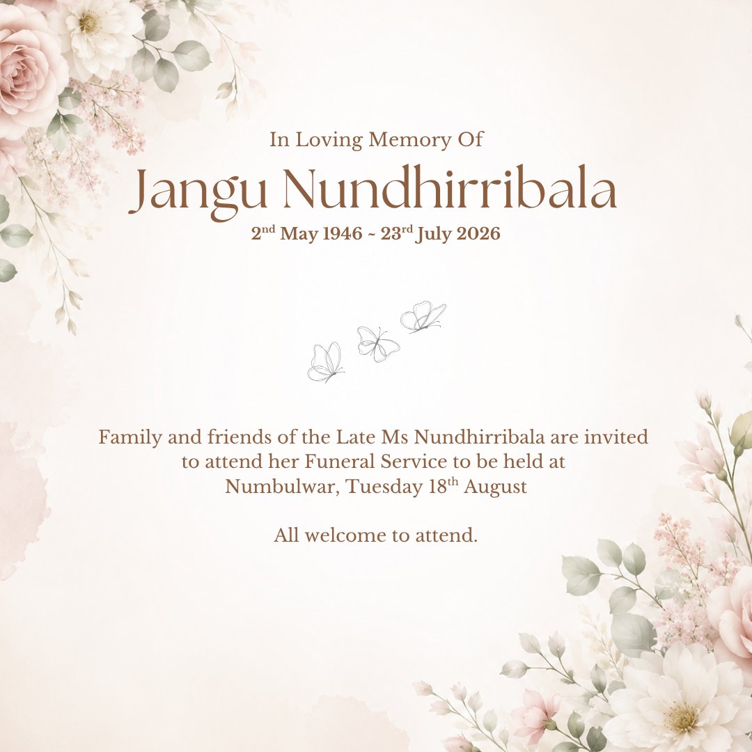 Jangu Nundhirribala Funeral Notice Photo
