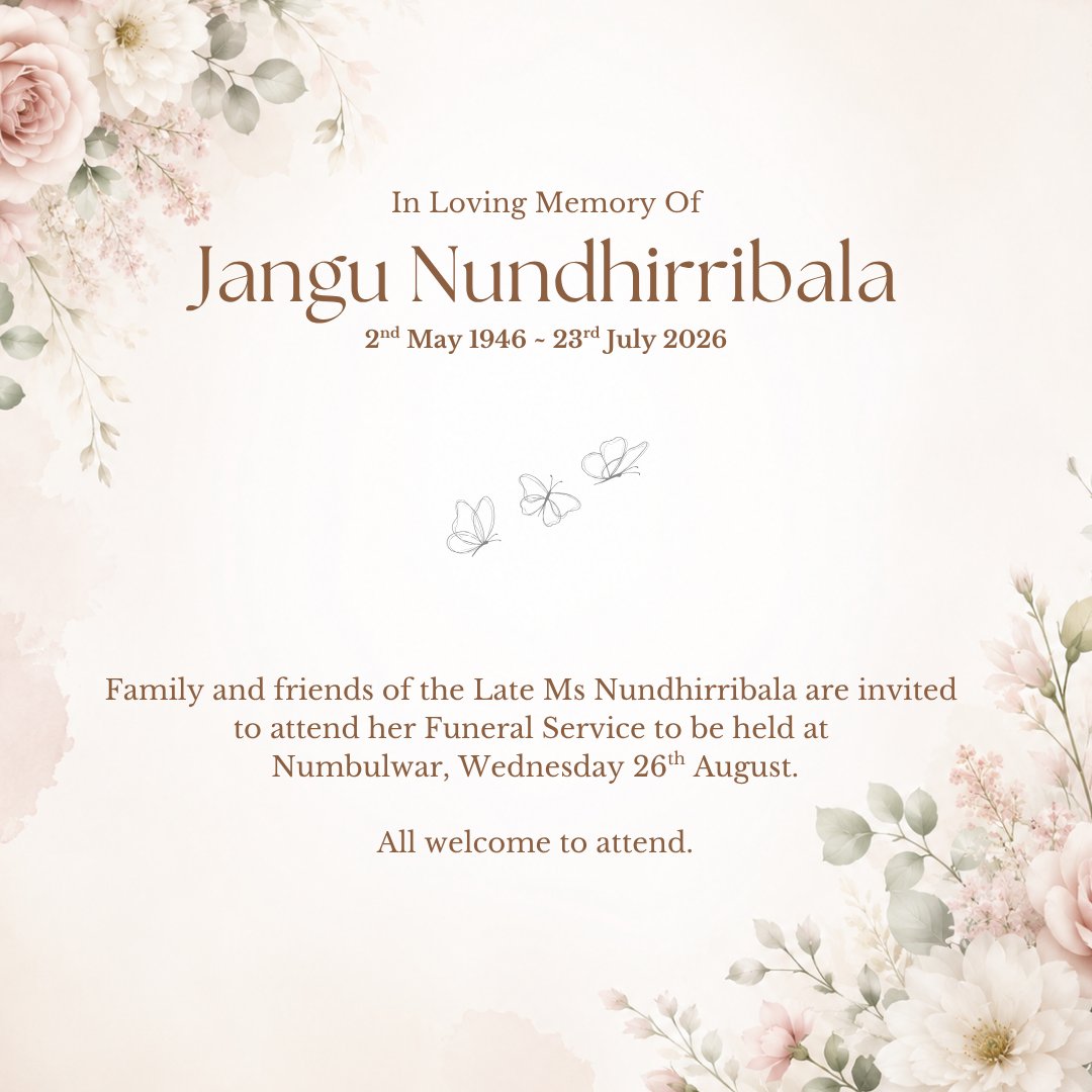 Jangu Nundhirribala Funeral Notice Photo