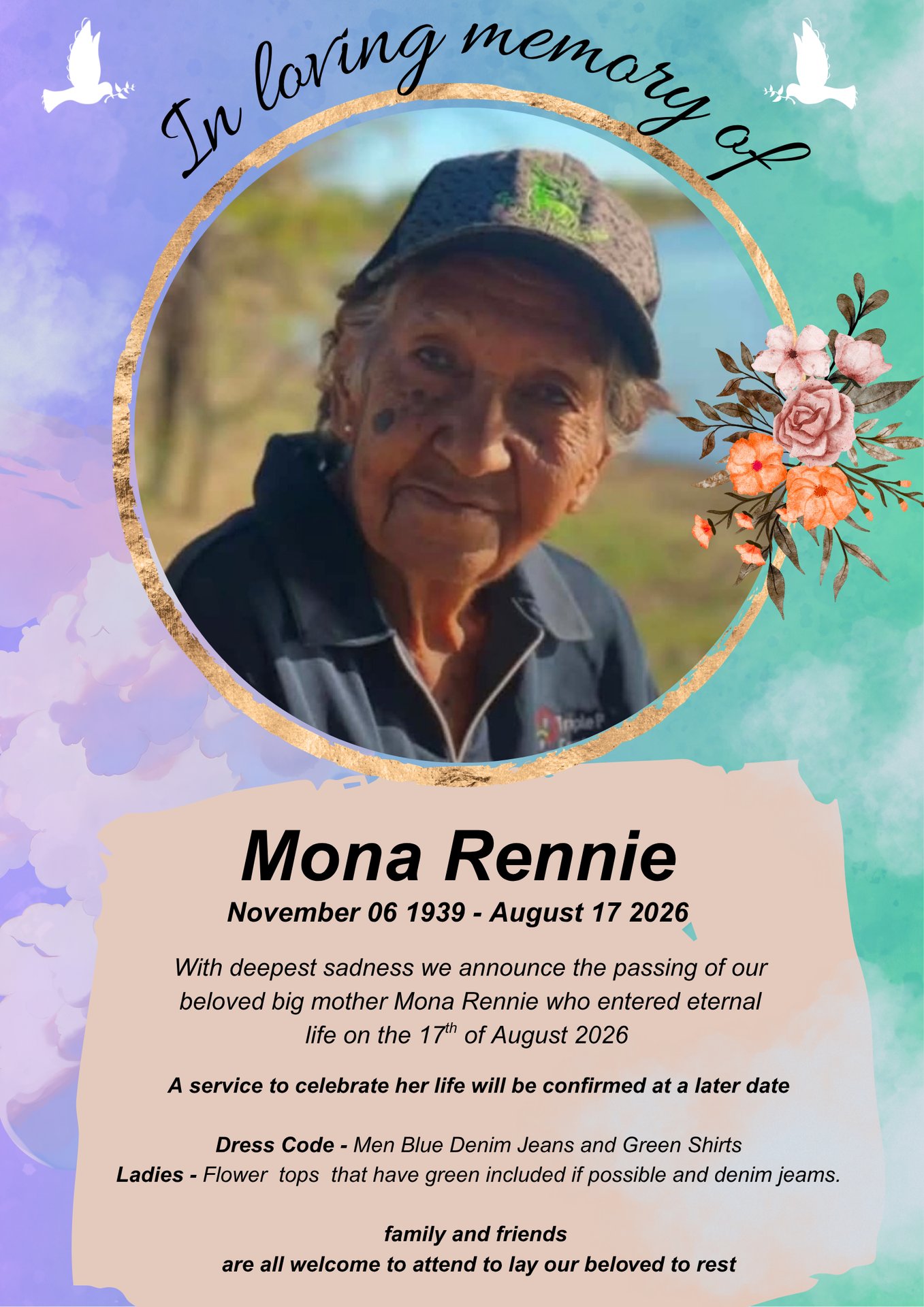 Mona Rennie Funeral Notice Photo