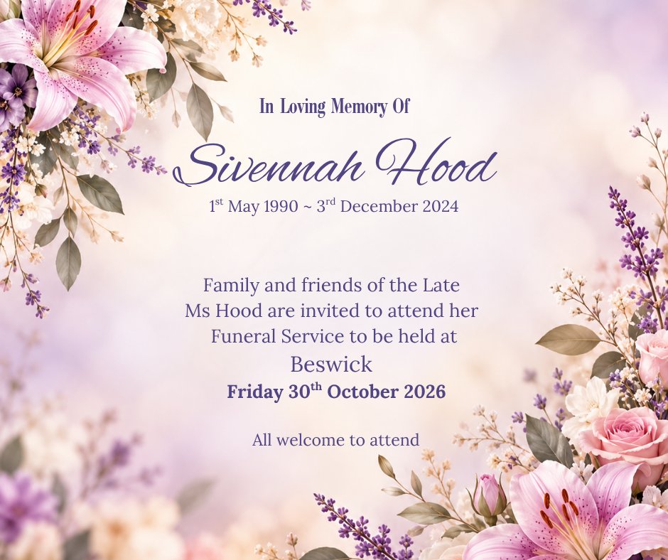 Sivennah Hood Funeral Notice Photo