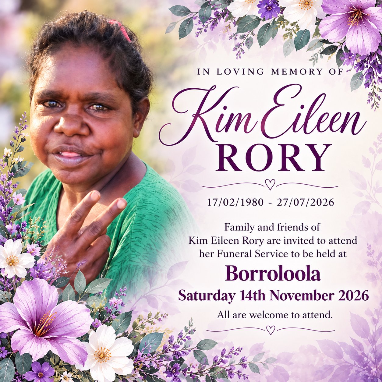 Kim Rory Funeral Notice Photo